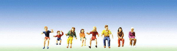 Faller HO Scale 153050 – Seated Fairground Figures #1 (8-Piece Hand-Painted Set)