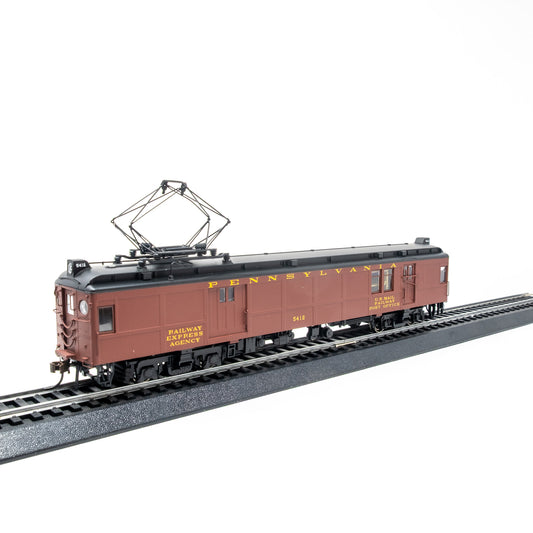HO Scale Pennsylvania RR MUmP54 Baggage-Mail Car #5412 – Non-Powered, Pantograph Equipped – Tuscan Red (Post-War)