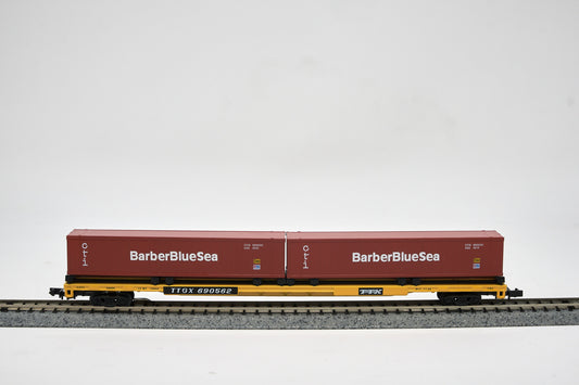 N-Scale 89 Ft Flatcar Trailer Train With Sea Containers BarberBlue Sea Car #690562