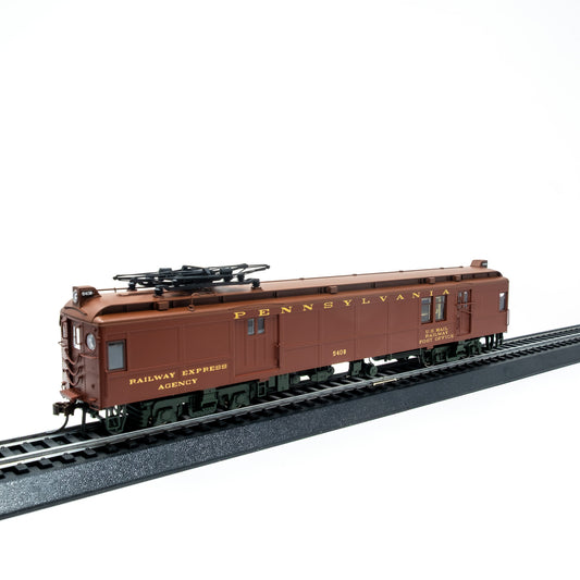 HO Scale Pennsylvania RR MUmP54 Baggage-Mail Car #5408 – Non-Powered, Pantograph Equipped – Tuscan Red (Pre-War)